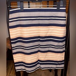 Ann Taylor Striped Petites Pencil Skirt - Navy, Gray, and Tan OP